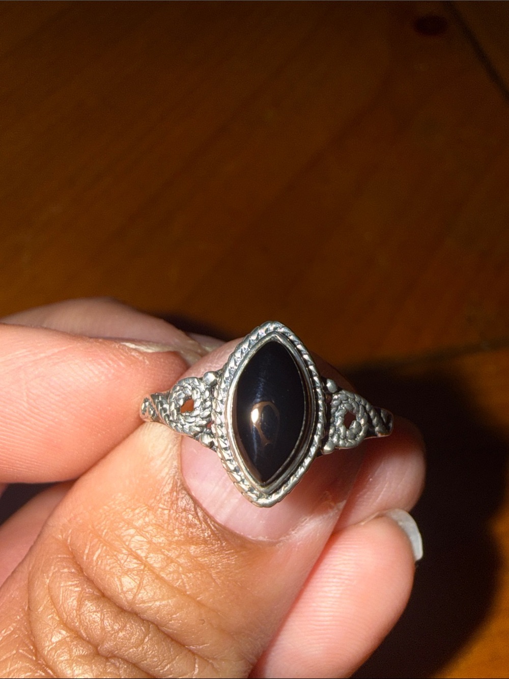 Sterling Silver Marquise Black Onyx Ring - Elegant Women's Jewelry